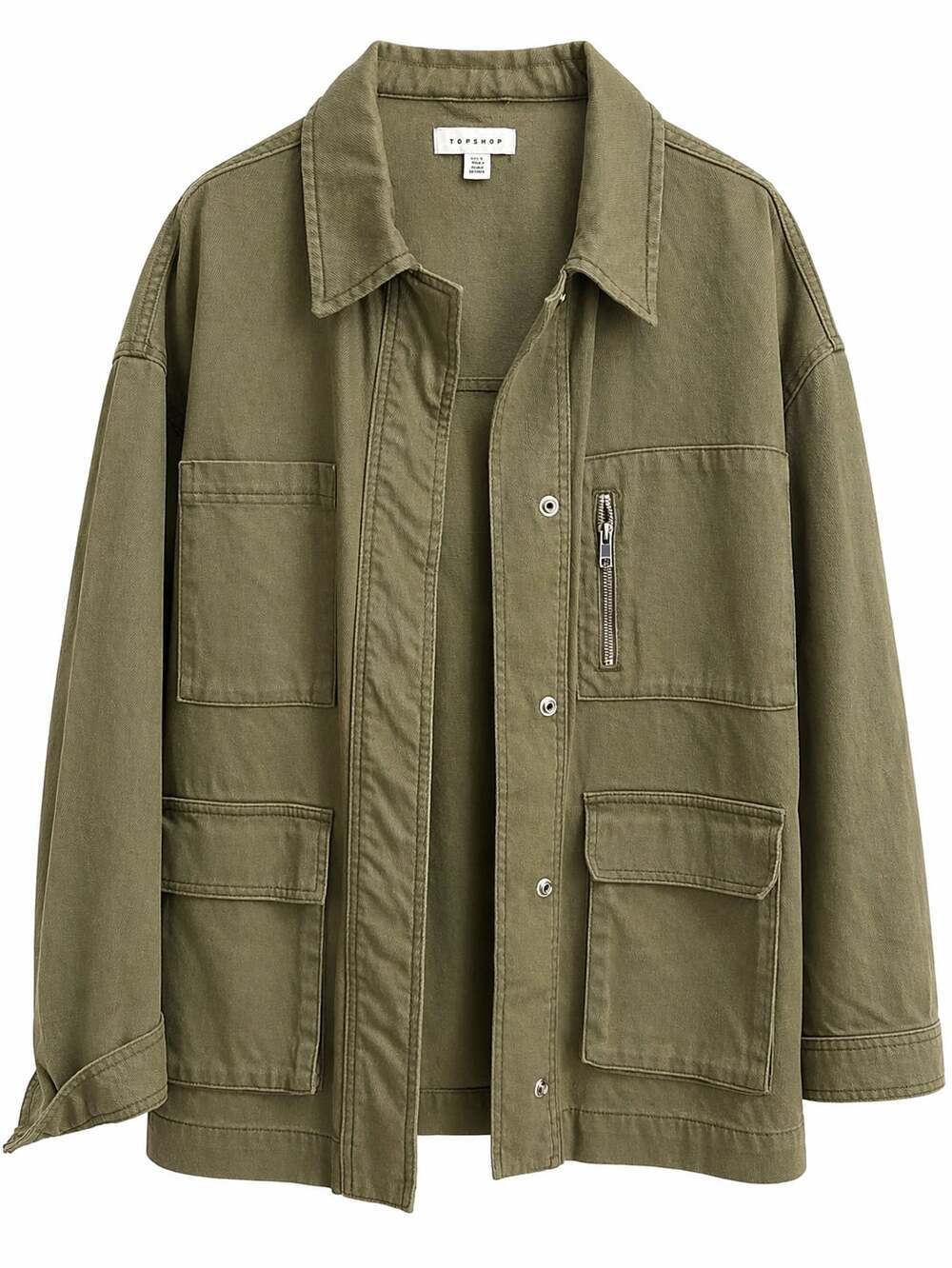 Topshop Women's Khaki Green Oversized Cotton Utility Shacket